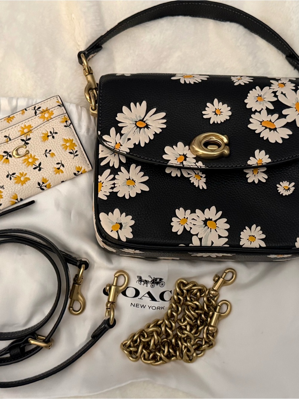 Coach Black Leather Daisy Cassie with Gold Hardware and mini wallet